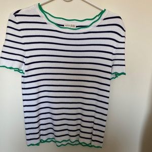 Maison Jules Striped Wavy-Trim Sweater Short Sleeve Size Medium
